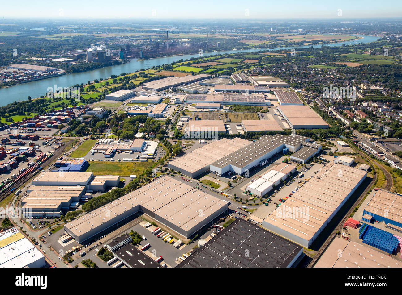Vue aérienne, terminal à conteneurs, conteneurs, je Logport Duisburg, Port Company, du Rhin, de la Ruhr, Duisburg ,, Banque D'Images