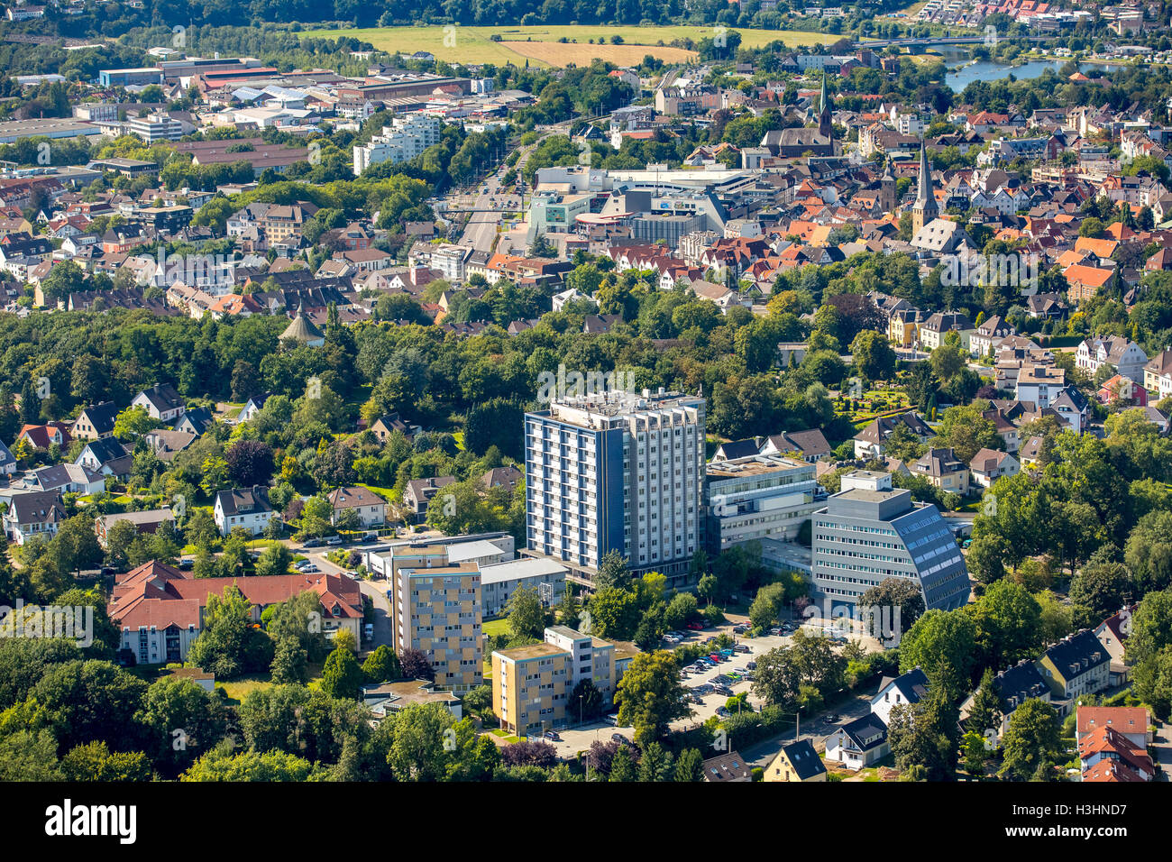 Vue aérienne de l'hôpital luthérien, Hattingen, Healthcare, Hattingen, Ruhr, Rhénanie du Nord-Westphalie, Allemagne de l'antenne Europe Banque D'Images