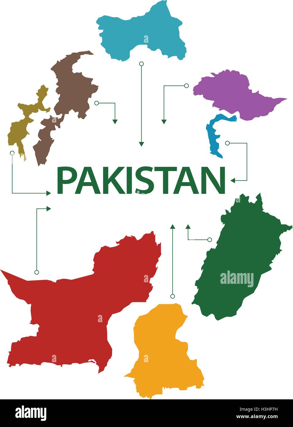 Pakistan carte avec tous les états et provinces Illustration de Vecteur