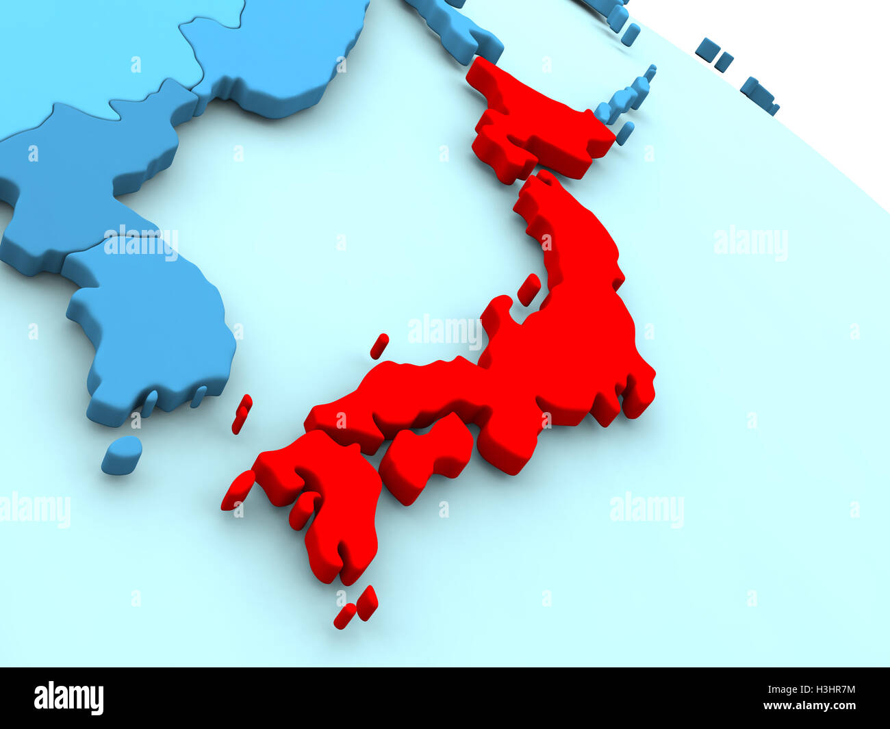 3D illustration du Japon a souligné en rouge sur bleu globe Banque D'Images