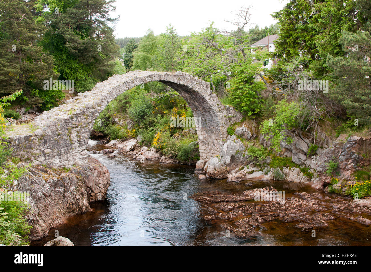 Vieux pont de pierre dans le village de Carrbridge - image Banque D'Images