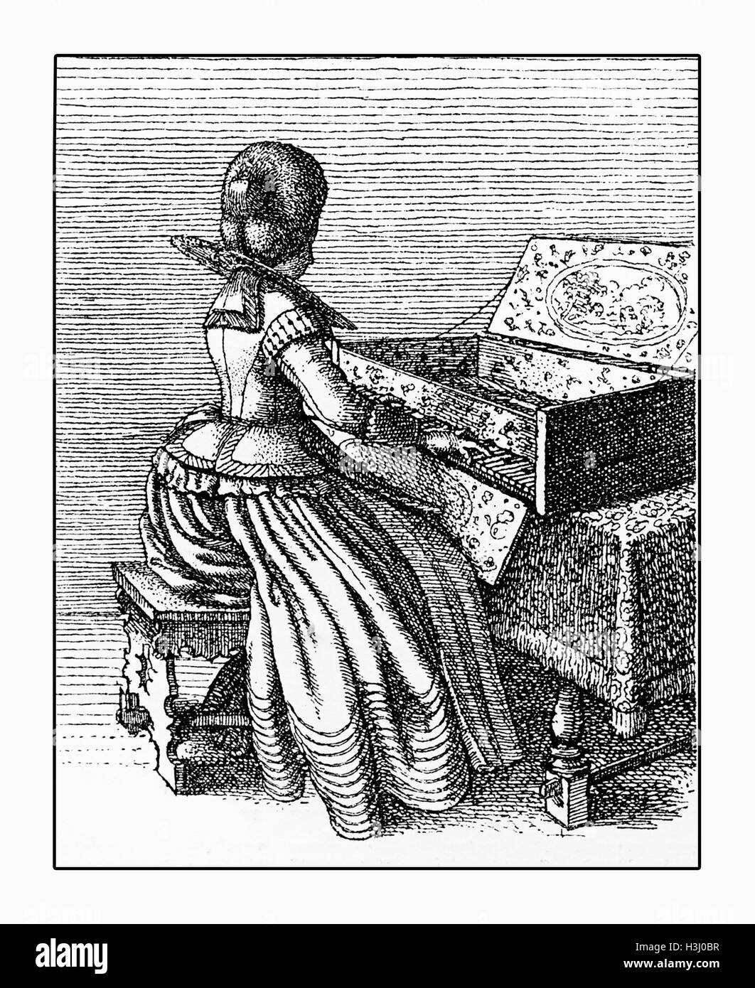 Année 1635 style de vie, loisirs et mode, portrait de dame jouant spinet Banque D'Images