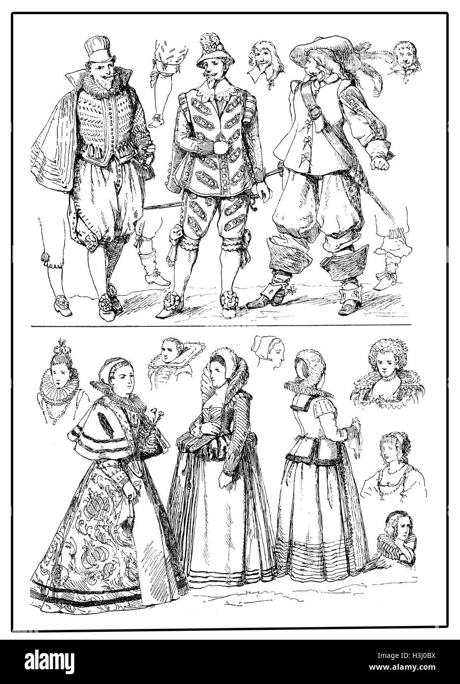 La mode européenne et les costumes, XVII siècle Banque D'Images