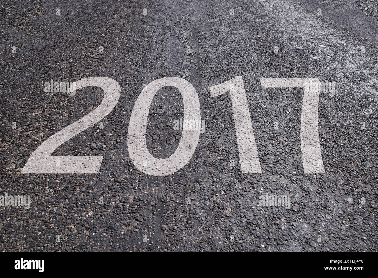 2017 texte sur route asphaltée, nouveau concept de l'année Banque D'Images
