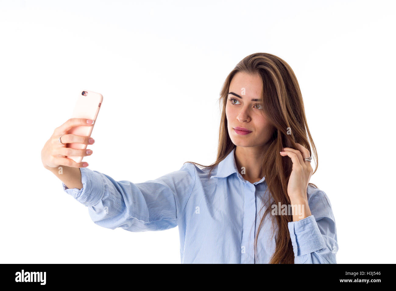 Woman making selfies Banque D'Images