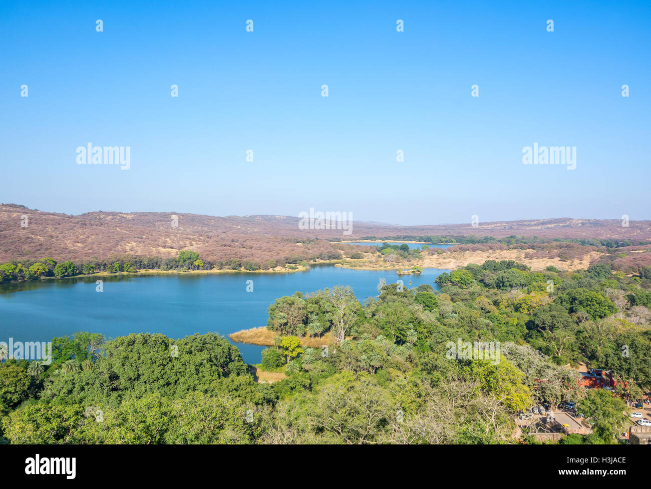 Vaste Padma Lake dans le parc national de Ranthambhore, Rajasthan, Inde Banque D'Images