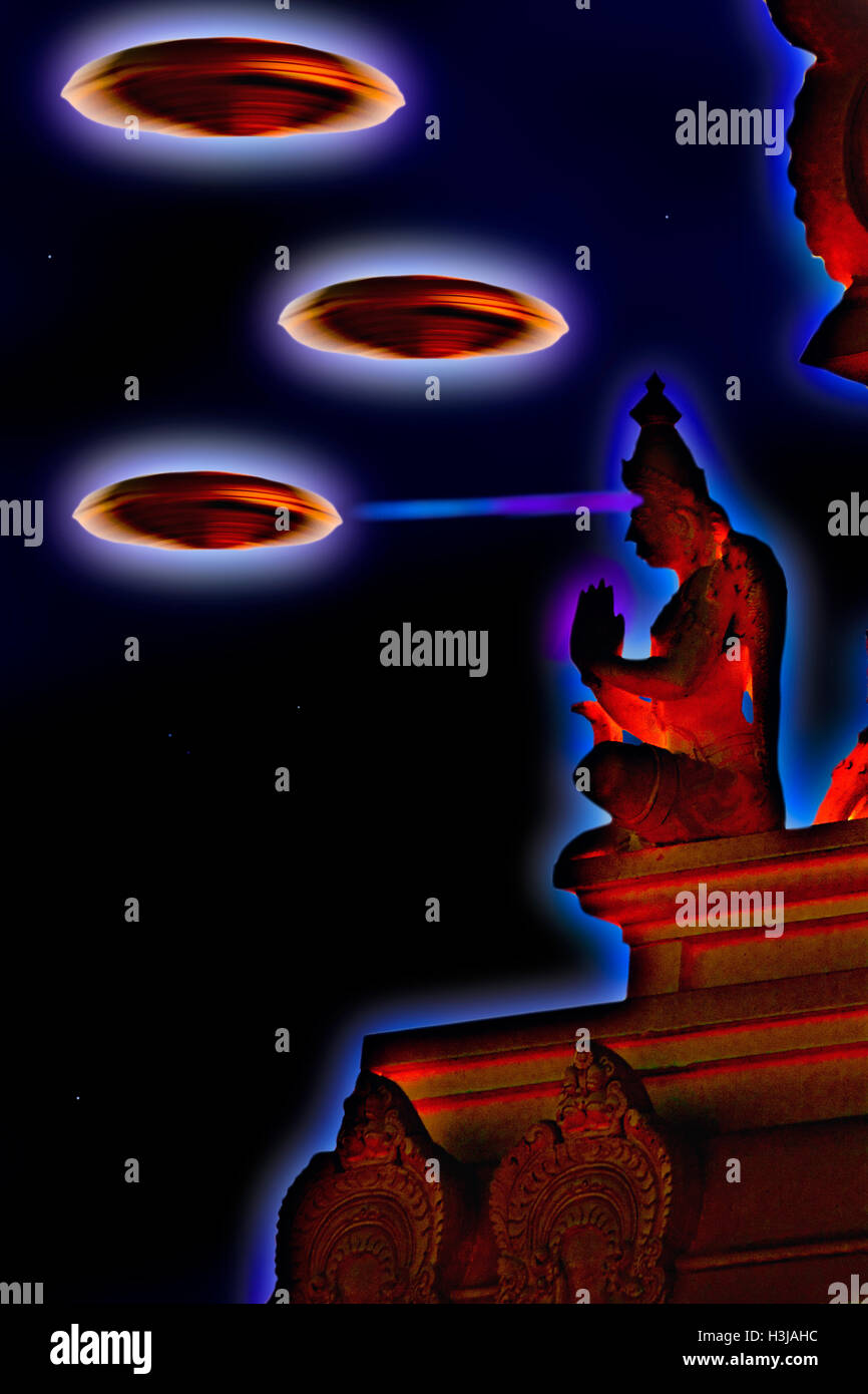 Transmission de la lumière de dieu hindou épiphyse à UFO Banque D'Images