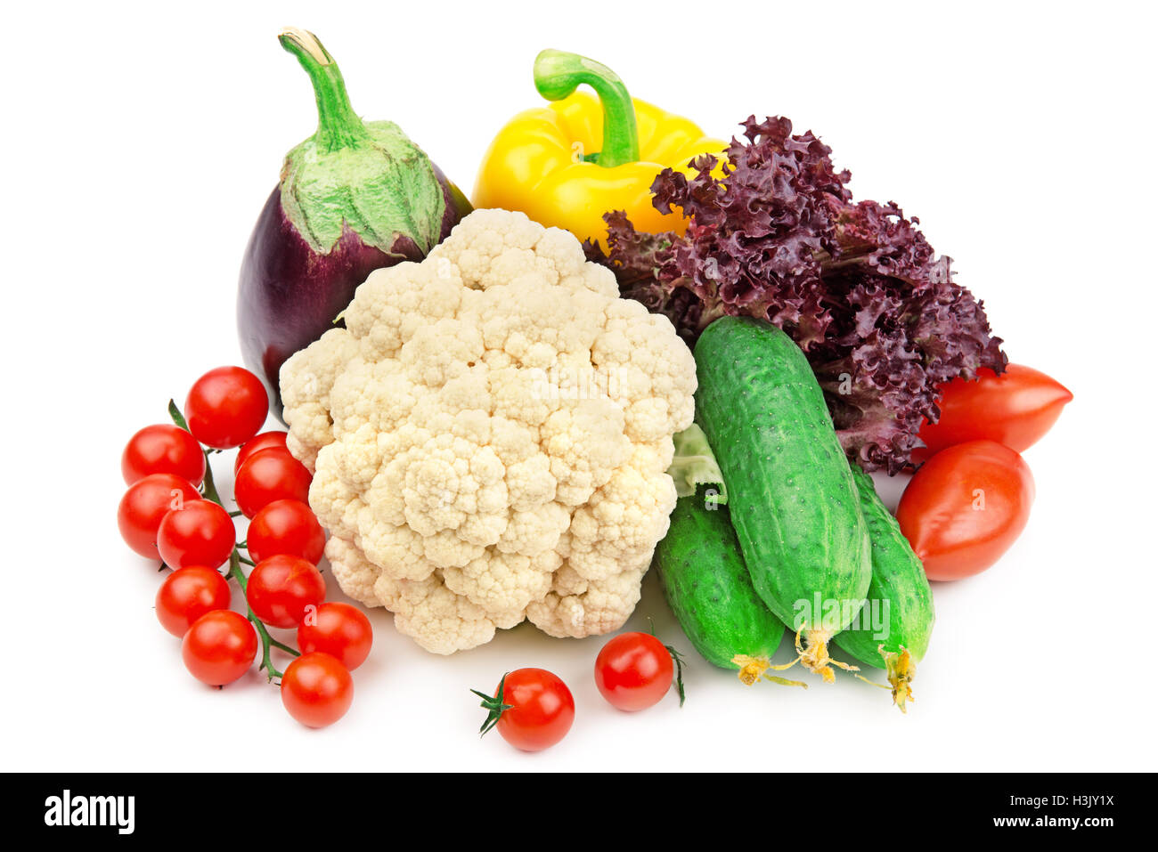 Ensemble de légumes différents isolé sur fond blanc Banque D'Images