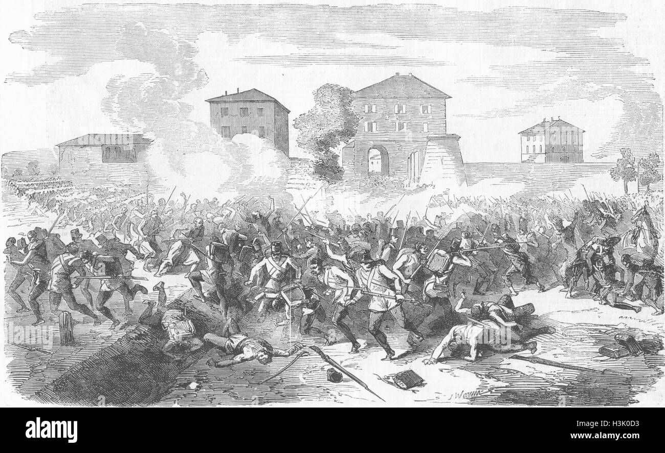 La guerre de l'Italie en Italie Buffalora ; décès du général Cler 1859. Illustrated News du monde Banque D'Images