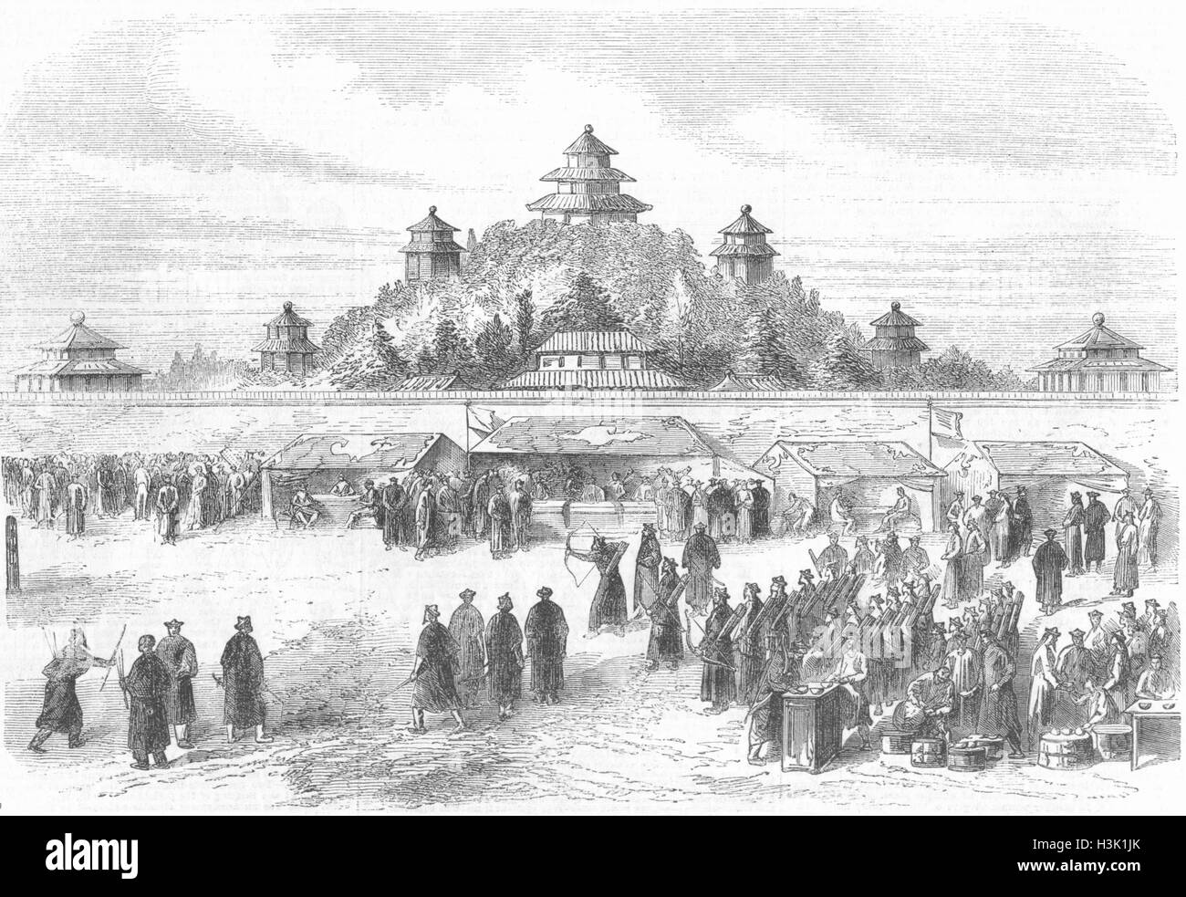 Chine service militaire en-exercice, camp Yau-Che-Wa 1859. Illustrated News du monde Banque D'Images
