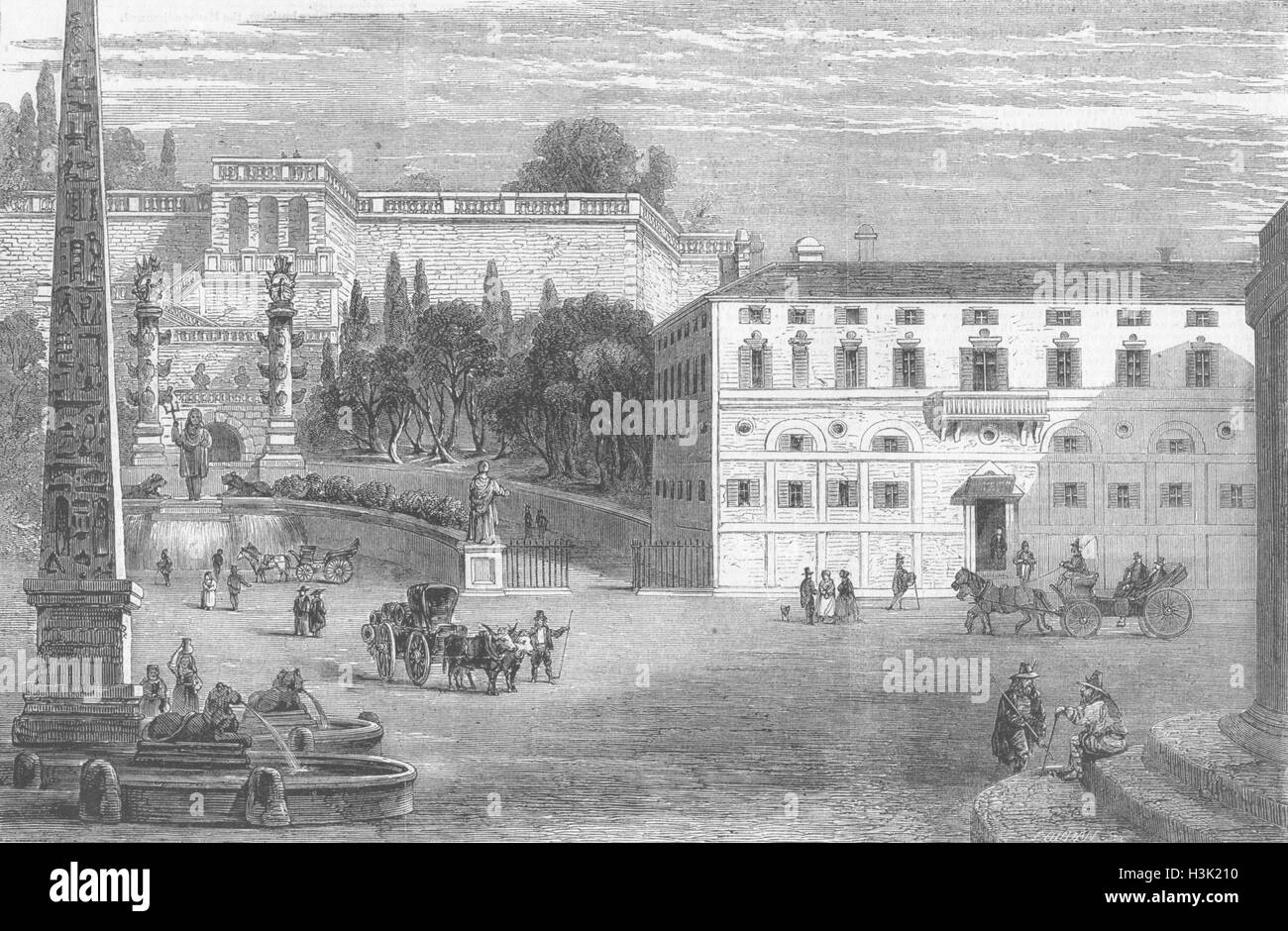 ROME Hôtel Des Iles Britannique, la Piazza Del Popolo 1859. Illustrated Times Banque D'Images