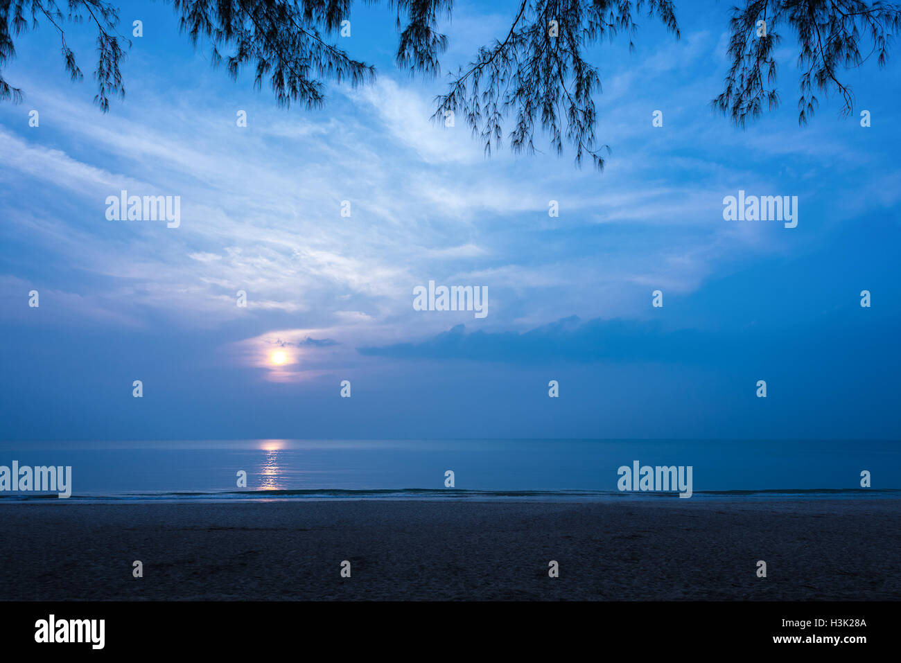 Belle plage isolée dans la nuit, l'espace de copie. Banque D'Images