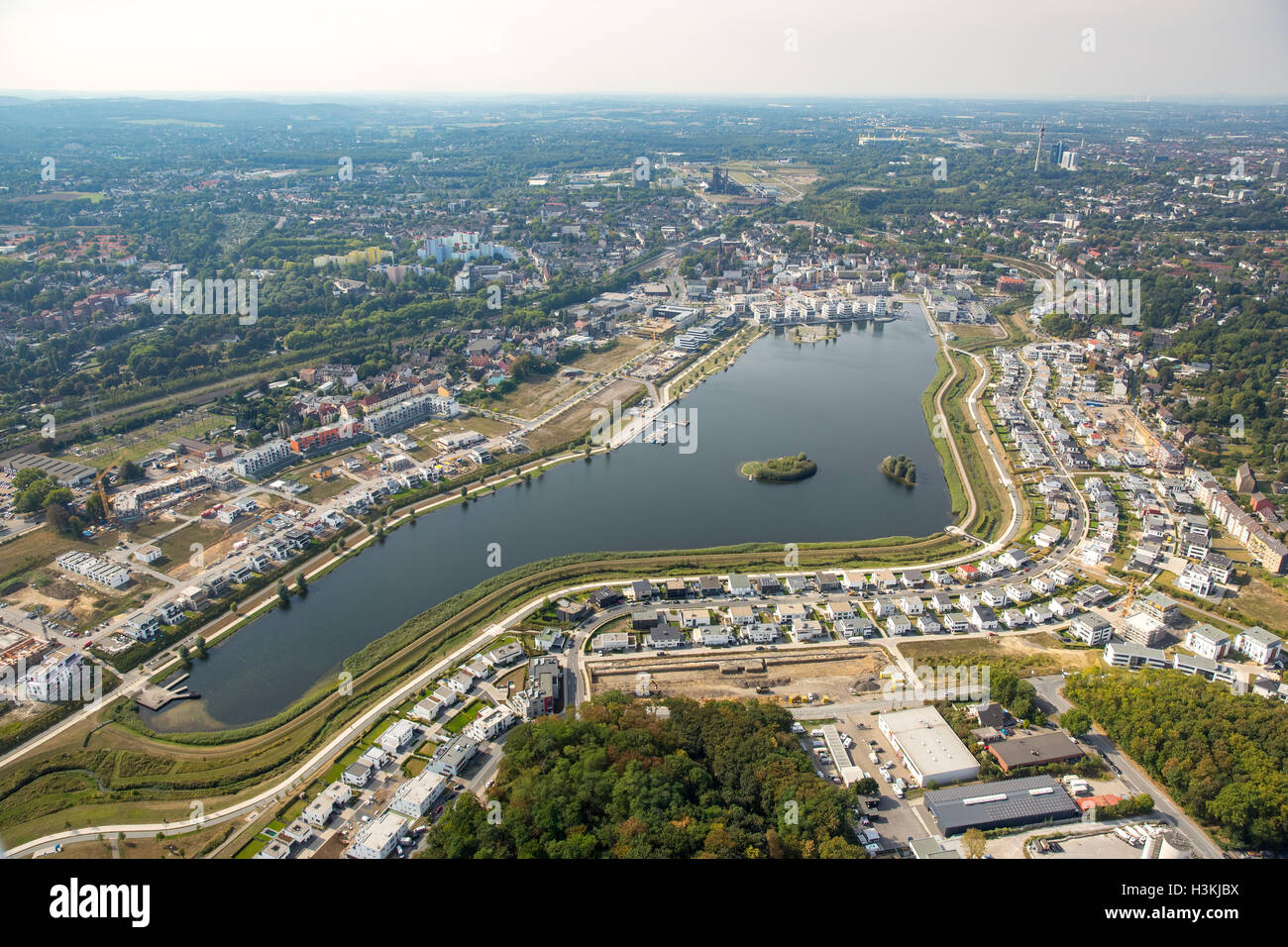 Photo aérienne du lac PHOENIX, Dortmund, l'Emscher, ancien emplacement de forge, les changements structurels, Dortmund, Ruhr, Banque D'Images