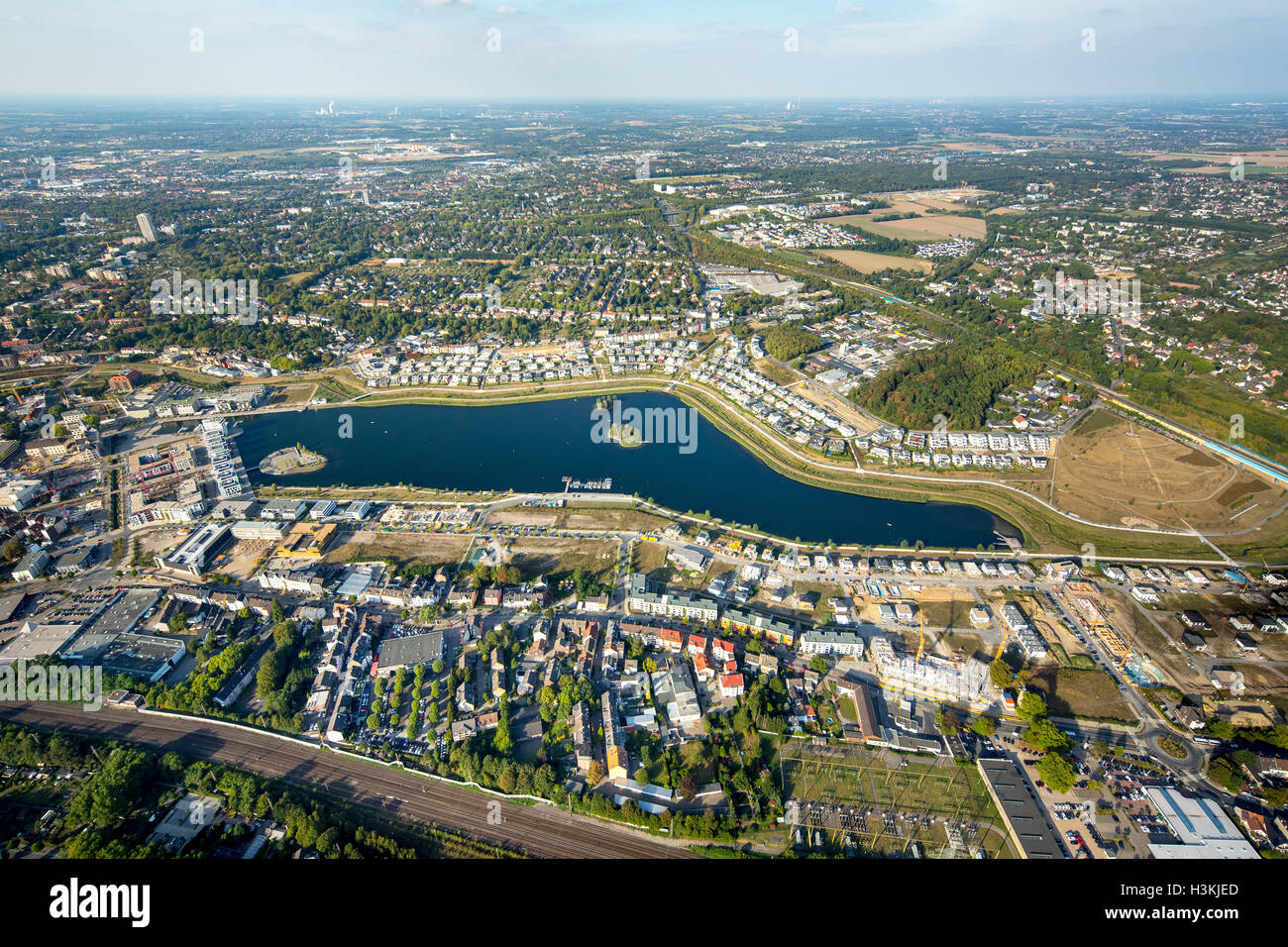 Photo aérienne du lac PHOENIX, Dortmund, l'Emscher, ancien emplacement de forge, les changements structurels, Dortmund, Ruhr, Banque D'Images