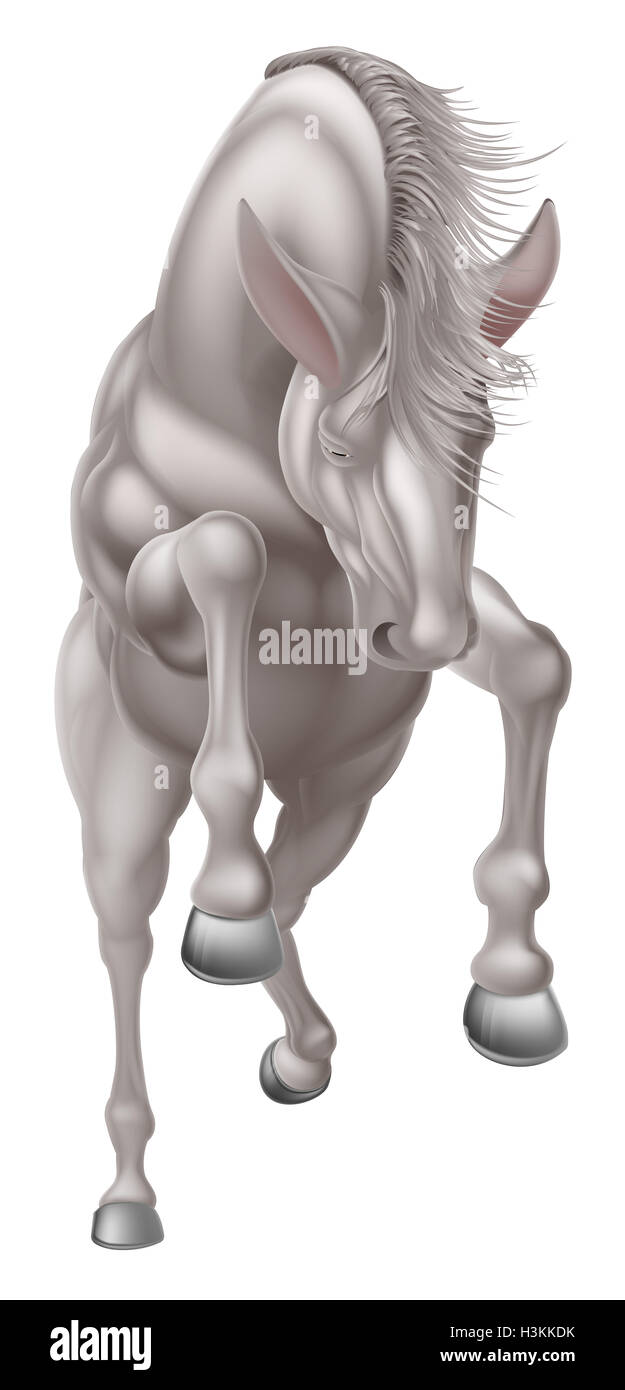 Une illustration d'un livre blanc cheval cabré sur ses pattes ou courir ou sauter Banque D'Images