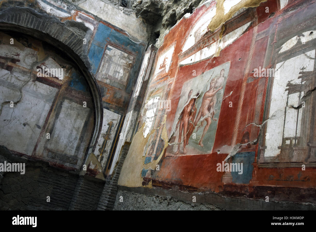 Les vestiges romains, les organes et les fresques d'Herculanum près de Pompei, Italie Banque D'Images