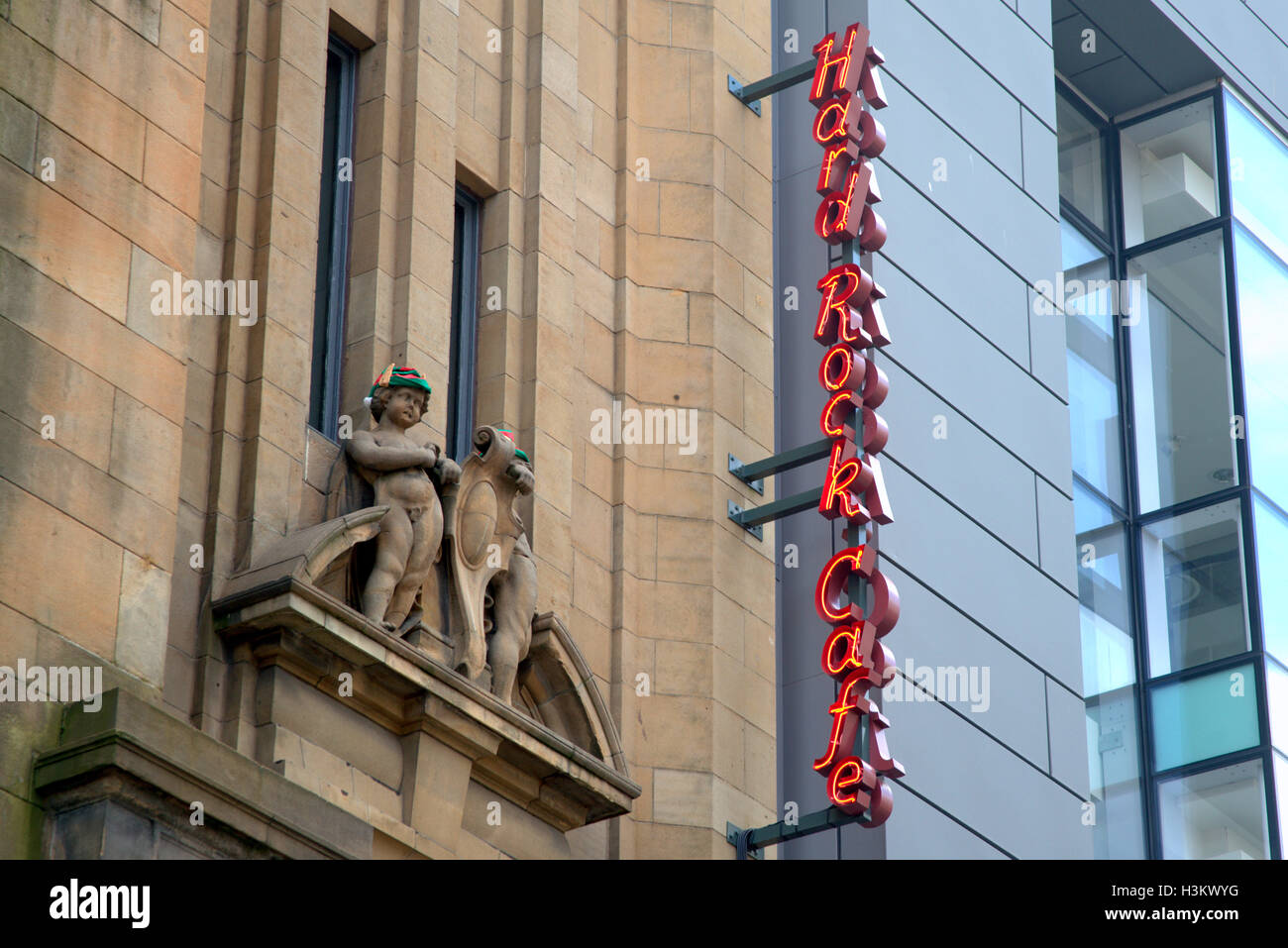 Hard Rock Cafe neon sign building Glasgow Banque D'Images