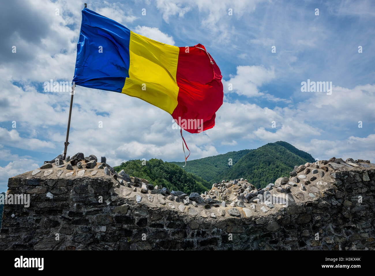 Aussi appelé Château Poenari Poenari Citadelle sur plateau du mont Cetatea, Roumanie, un des principaux forteresse de Vlad III Empaleur Banque D'Images