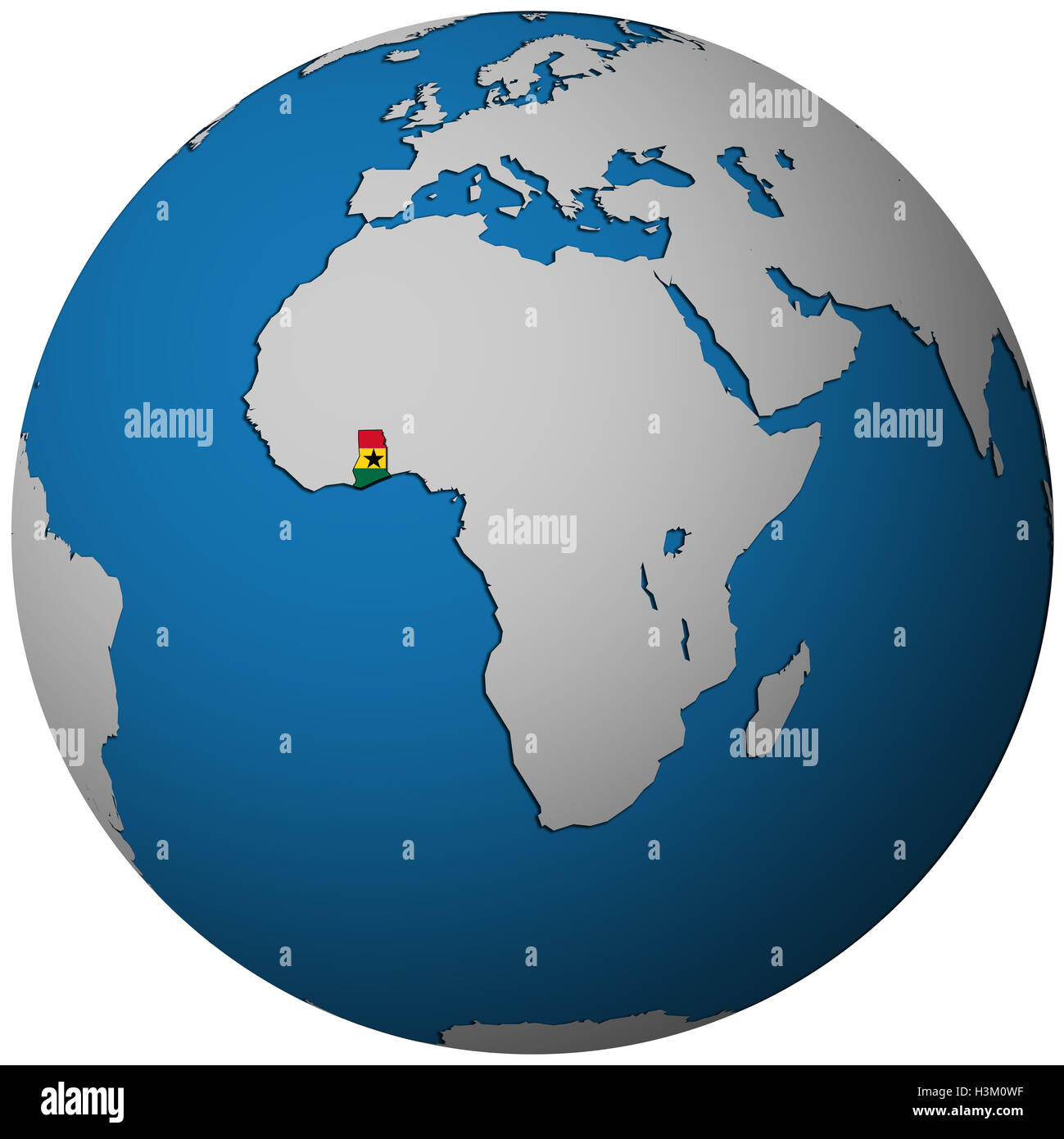 Territoire du Ghana avec le drapeau sur la carte de monde Banque D'Images