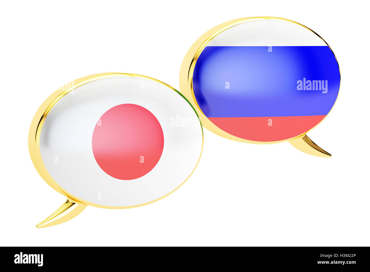 Japanese-Russian concept conversation, rendu 3D isolé sur fond blanc Banque D'Images