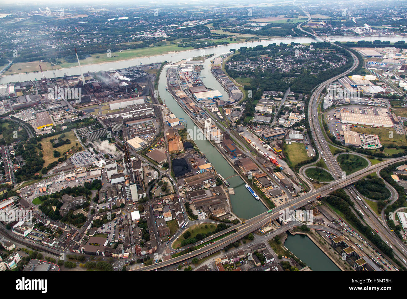 Areal view port intérieur de Ruhrort, Duisburg, Allemagne, Rhin, Banque D'Images