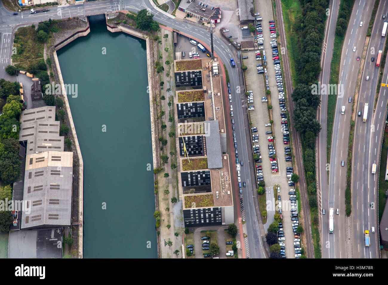 Areal view port intérieur de Ruhrort, Duisburg, Allemagne, Innenhafen, Banque D'Images