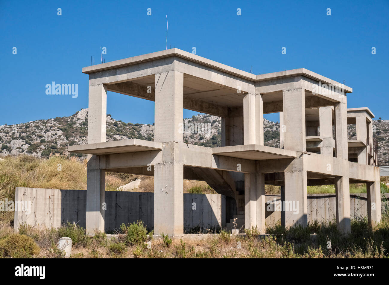 Interrompu les travaux structurels sur l'île grecque de Rhodes. Banque D'Images