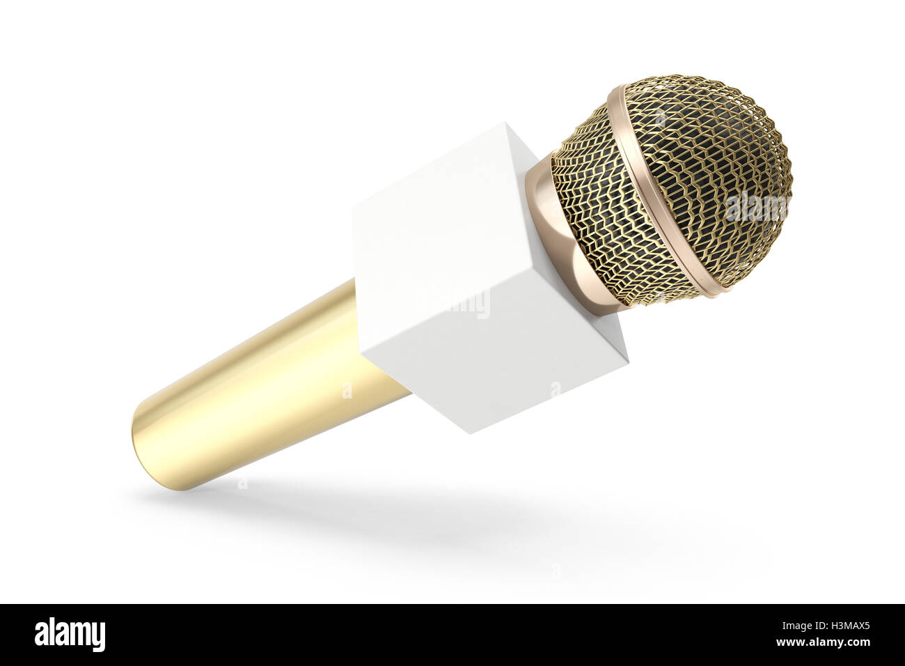 Microphone or isolé sur blanc. Karaoke ou news concept avec rendu 3D de l'espace Banque D'Images