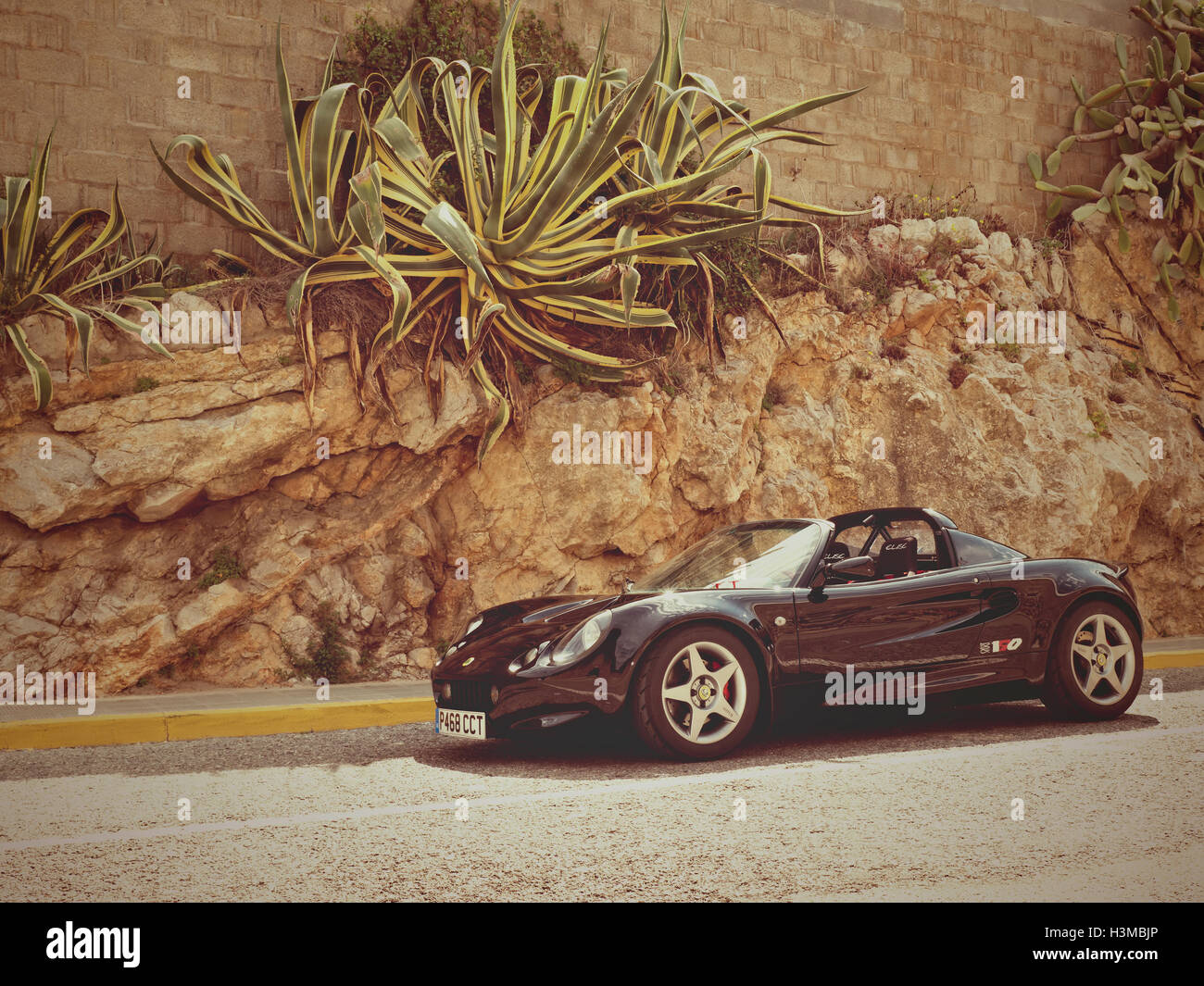 1997 Lotus Elise Sport 190 photographié sur les routes autour de Sitges Espagne Banque D'Images