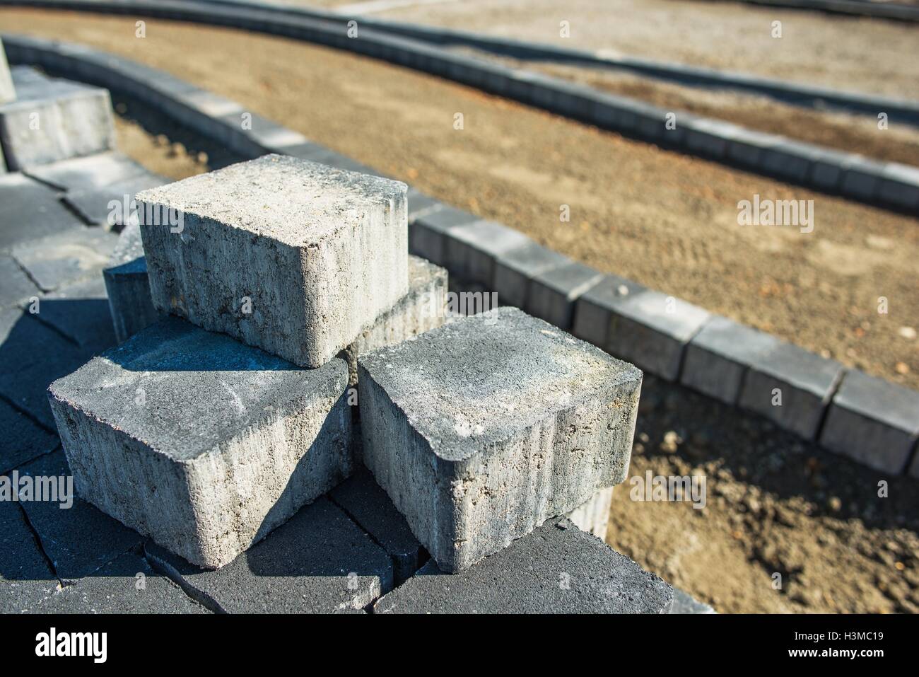Pavés libre. Pavés de brique. Travaux de pavage. Banque D'Images