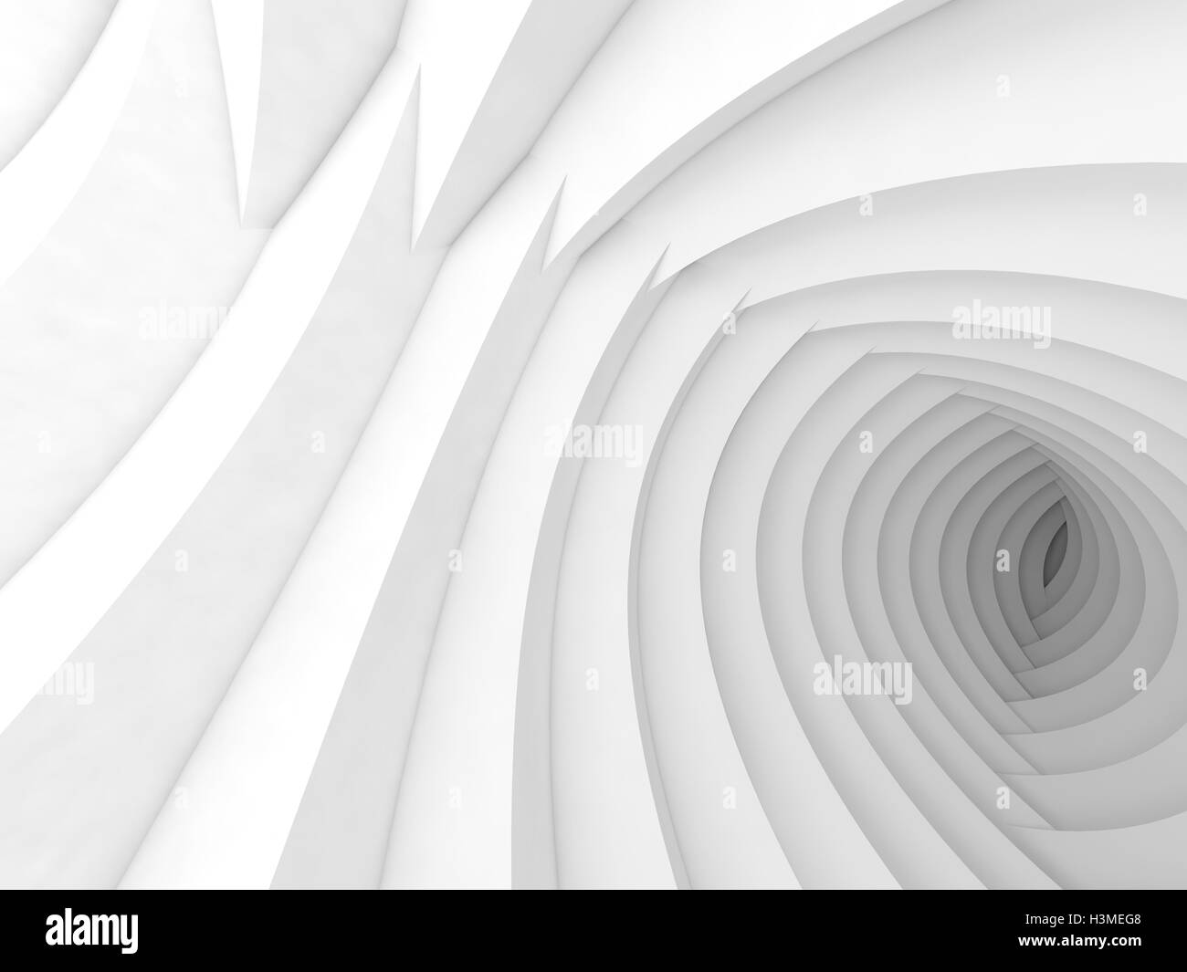 Résumé fond numérique géométrique blanc avec tunnel de recoupé helix de formes, 3d illustration Banque D'Images