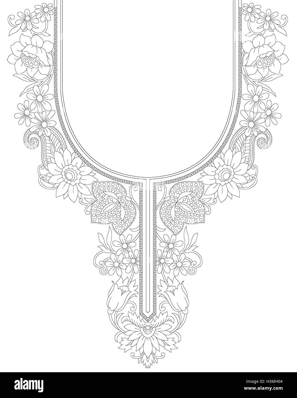 Belle impression textile robe unique contour cou design draw Banque D'Images