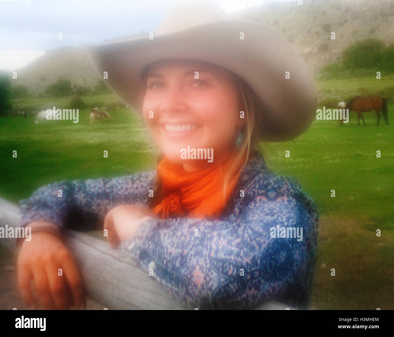 WY01093-00...WYOMING - Jessica Howard sur la CM Ranch près de Dubois. Plaque de la zone image. (MR n° H18) Banque D'Images