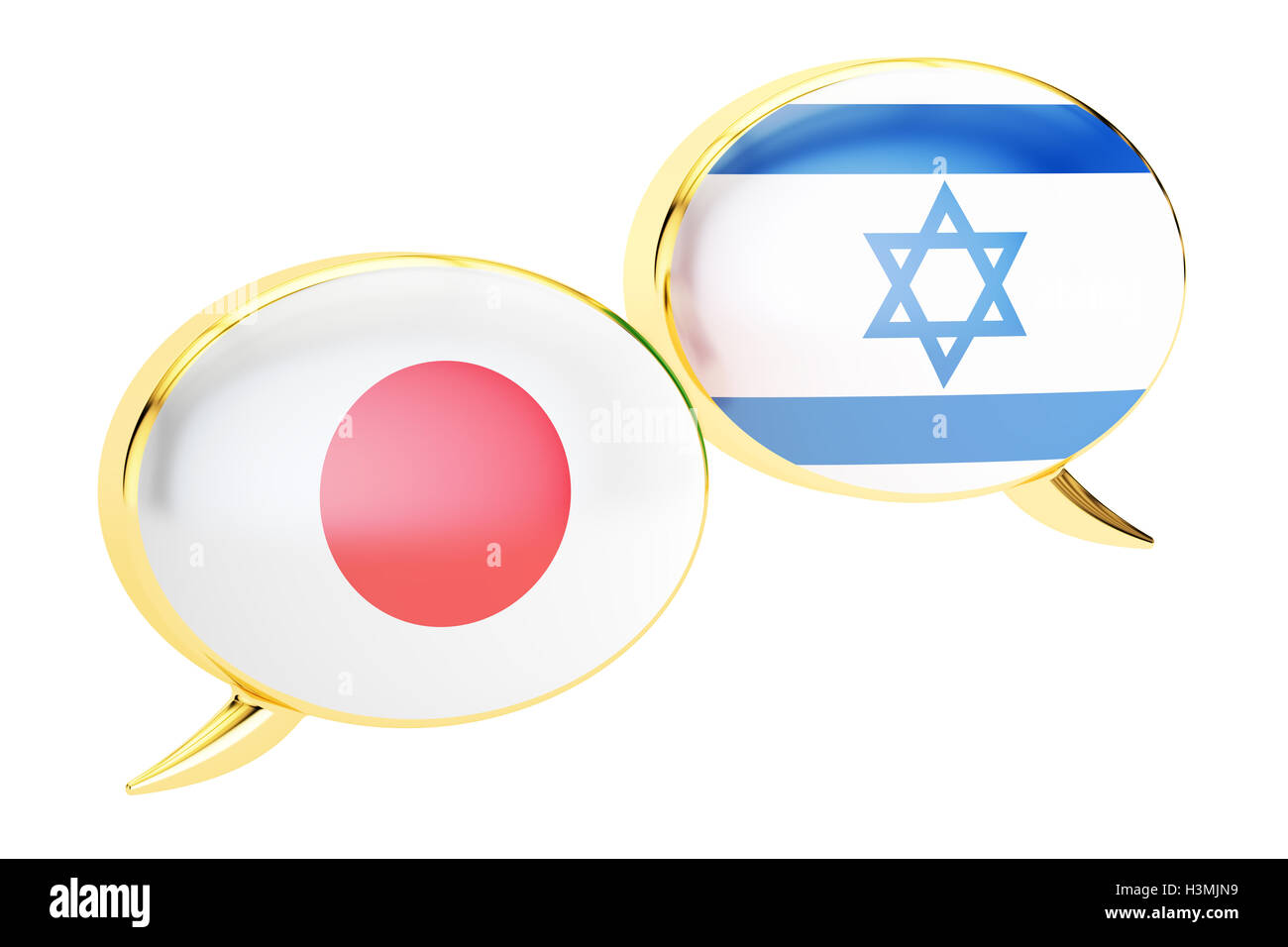 Japanese-Israeli concept conversation, rendu 3D isolé sur fond blanc Banque D'Images