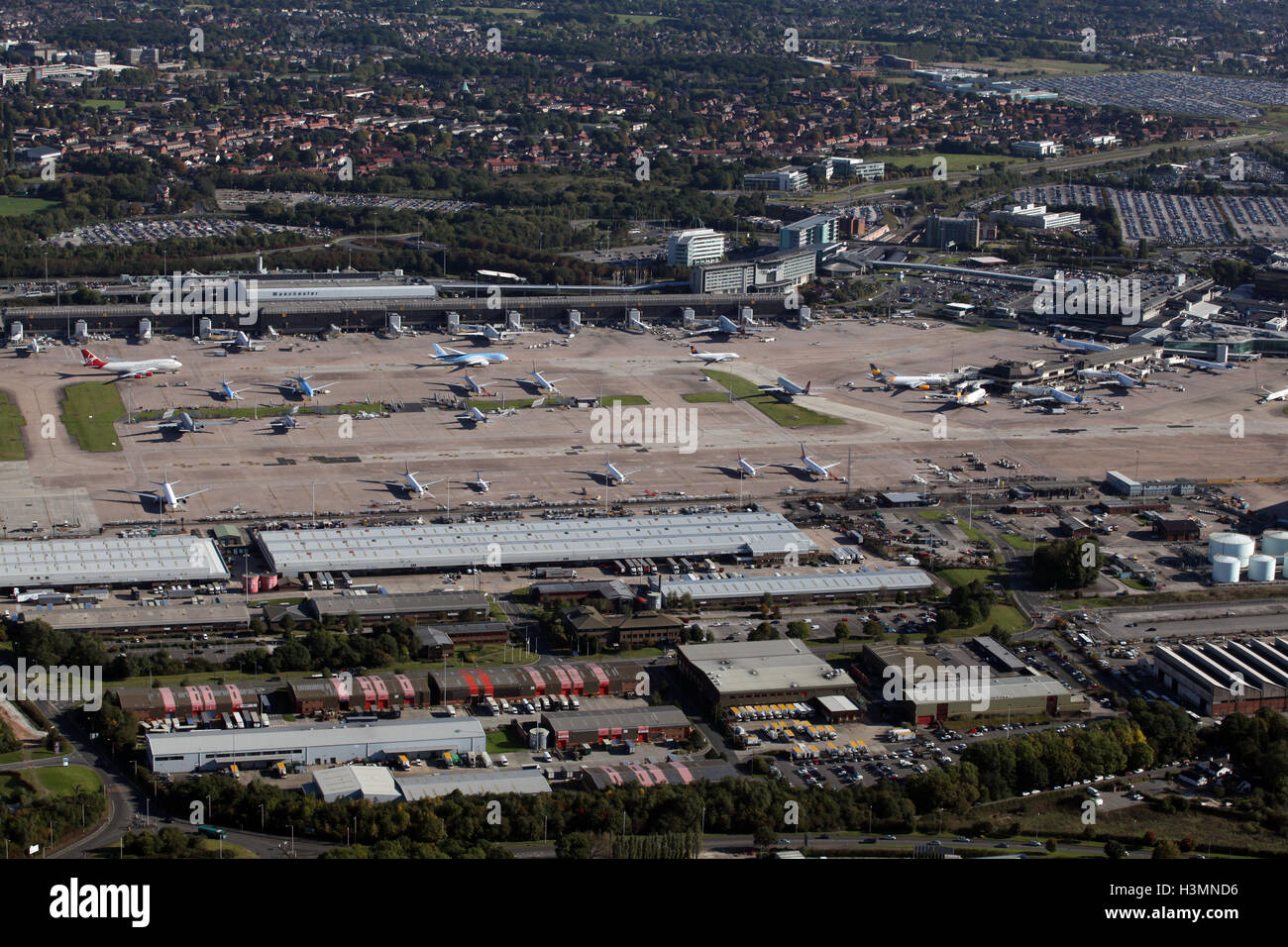 Vue aérienne de l'aéroport de Manchester, Royaume-Uni Banque D'Images