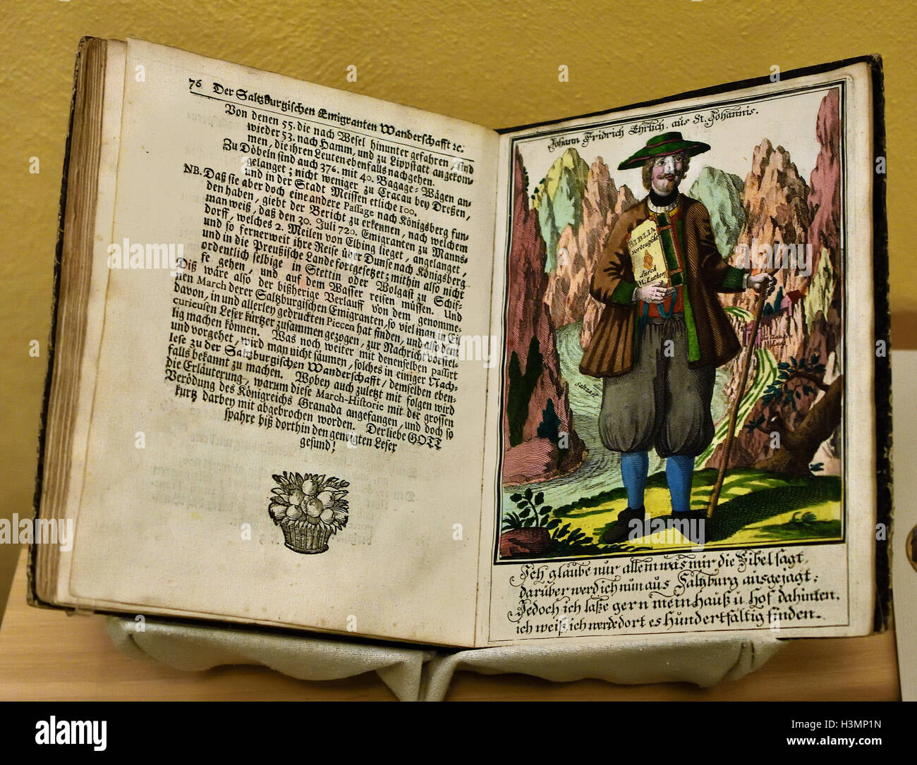 Salzburgischen Wanderschaft Emigranten mit der Karte und 6 kolorierten Saltzburgian Kupferstichen - l'émigrant l'errance avec la carte et 6 gravure sur cuivre couleur Auteur Johann Heinrich Baum 1732 Allemand Allemagne Banque D'Images