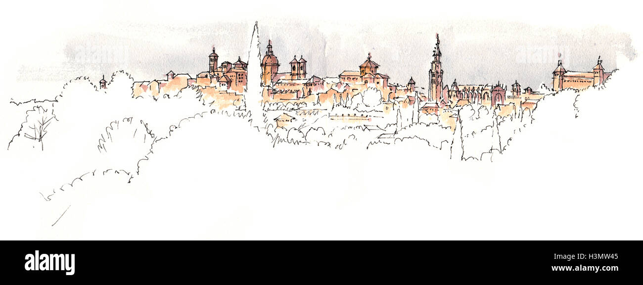 Silhouette d'une ville historique espagnol Banque D'Images