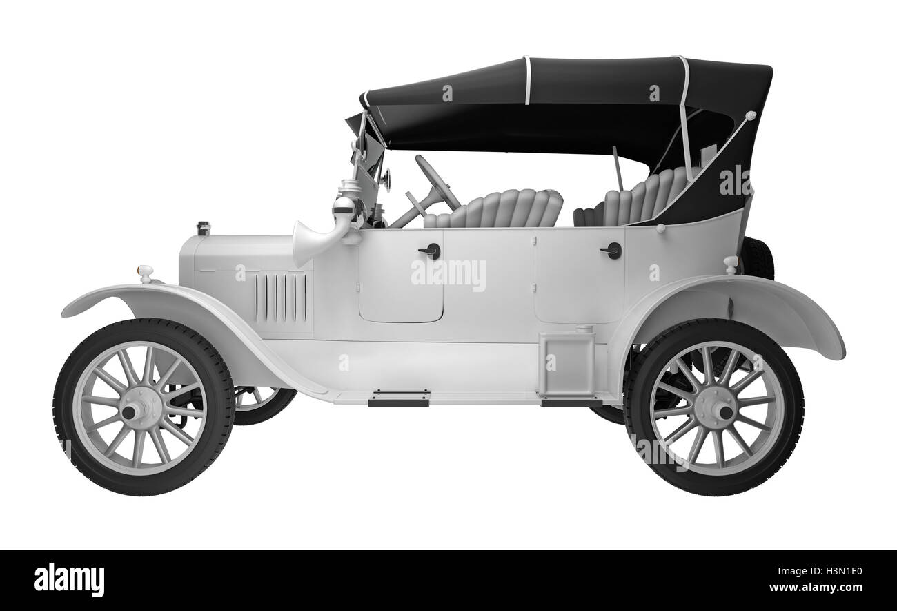 Vue côté voiture rétro isolé sur blanc. Le rendu 3D Banque D'Images