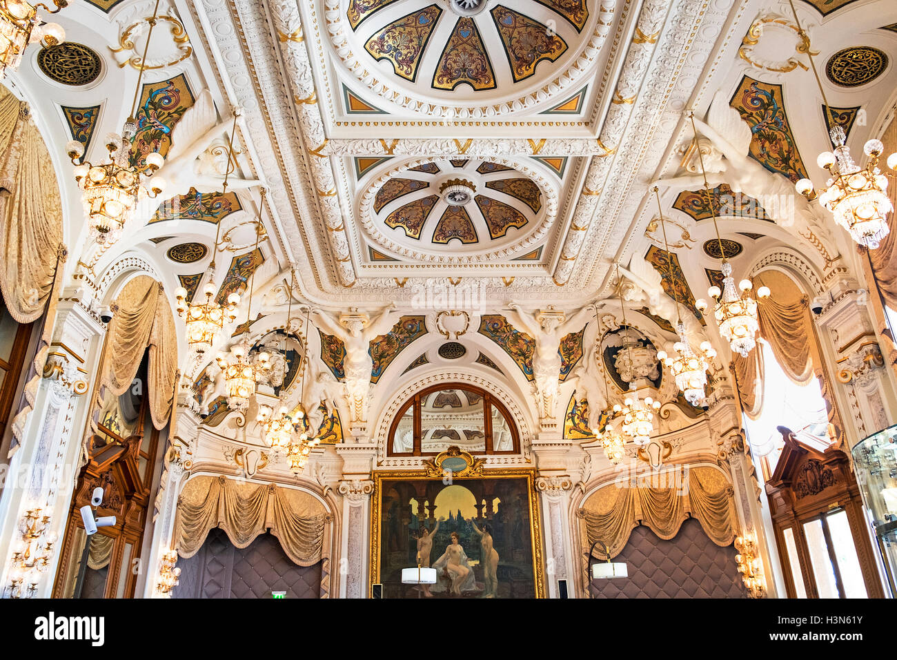 L'intérieur de la décoration opulente casino de Monte Carlo, Monaco Banque D'Images