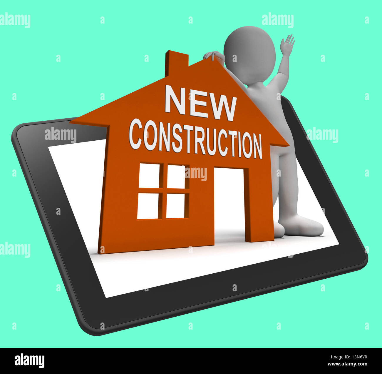 Nouvelle Construction maison Tablet montre propriété nouvellement construite Banque D'Images