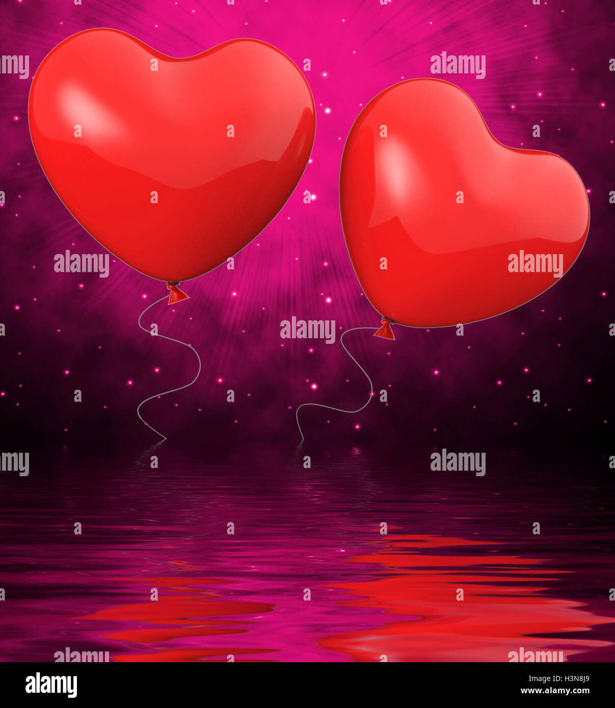 Ballons coeur affiche attraction mutuelle et d'affection Banque D'Images