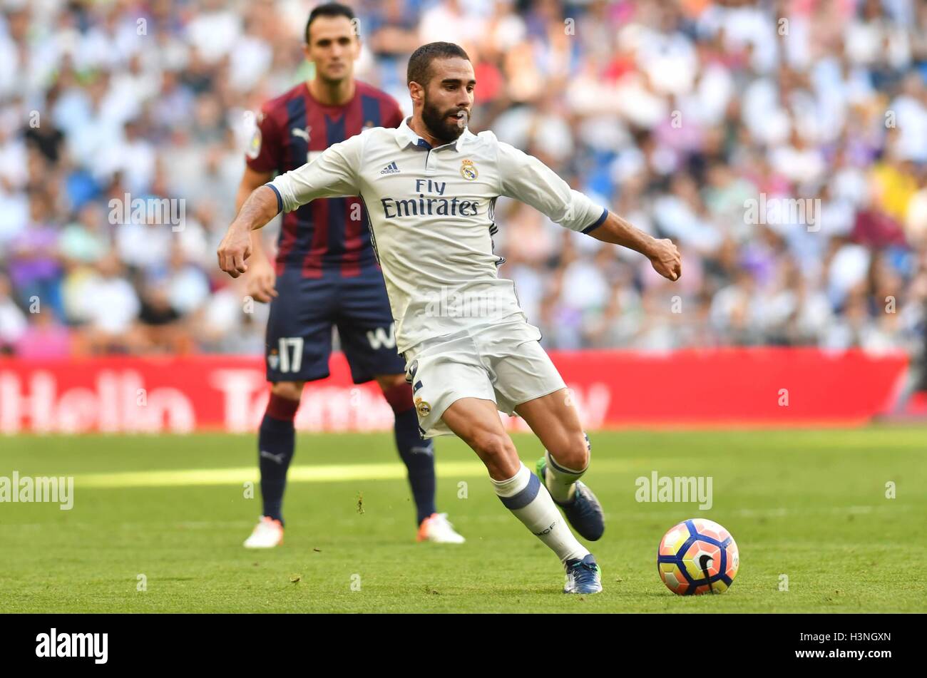 Dani Carvajal (Real Madrid) en action pendant la match de la LIGA entre le Real Madrid et SD Eibar joué au Stade Santiago Bernabeu, Madrid - Photo : J.M.Colomo Cordon Press Banque D'Images