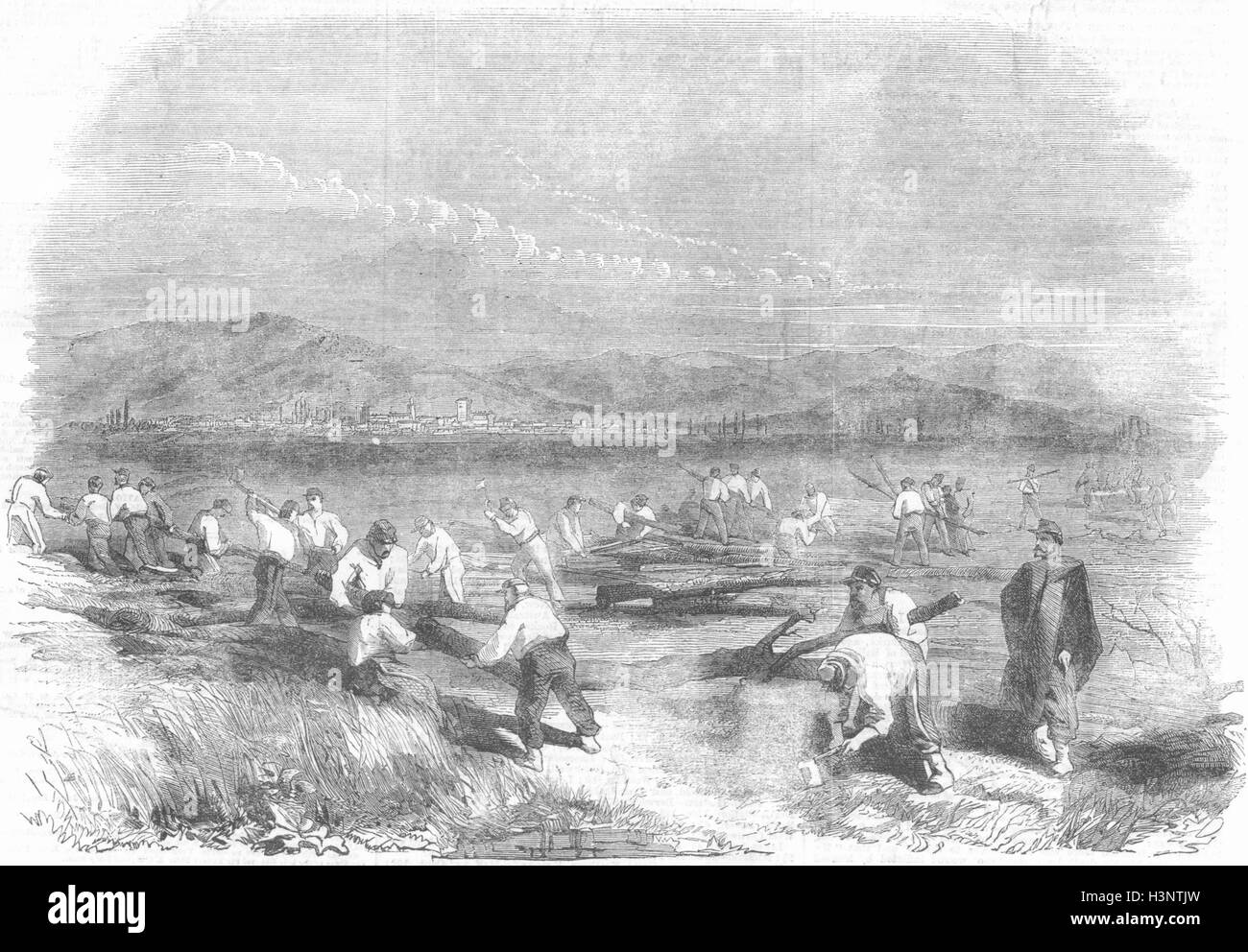 ALESSANDRIA, les Sardes abattre des arbres 1859. Illustrated London News Banque D'Images