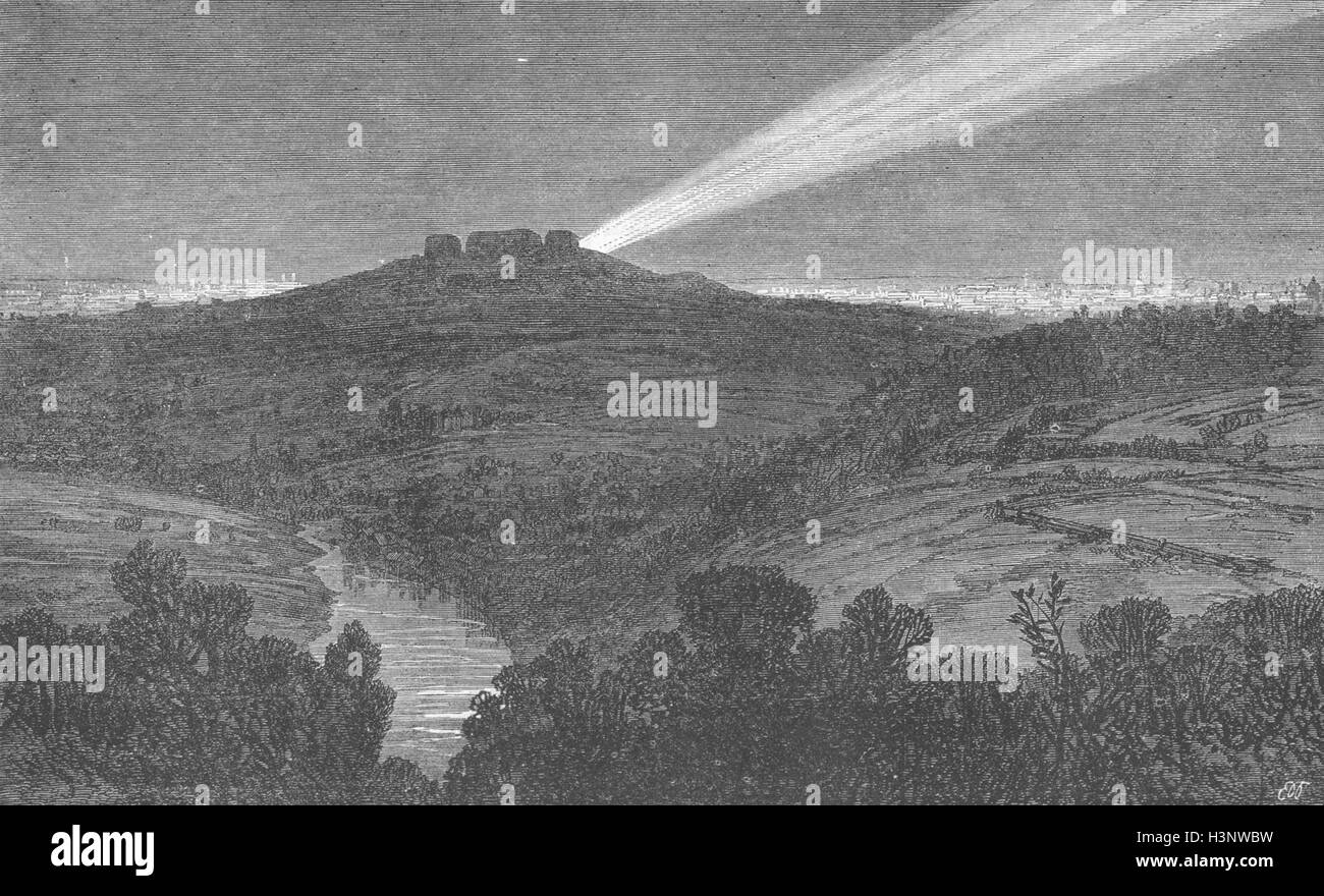 FRANCE Casting lumière électrique sur Paris 1870. Illustrated London News Banque D'Images