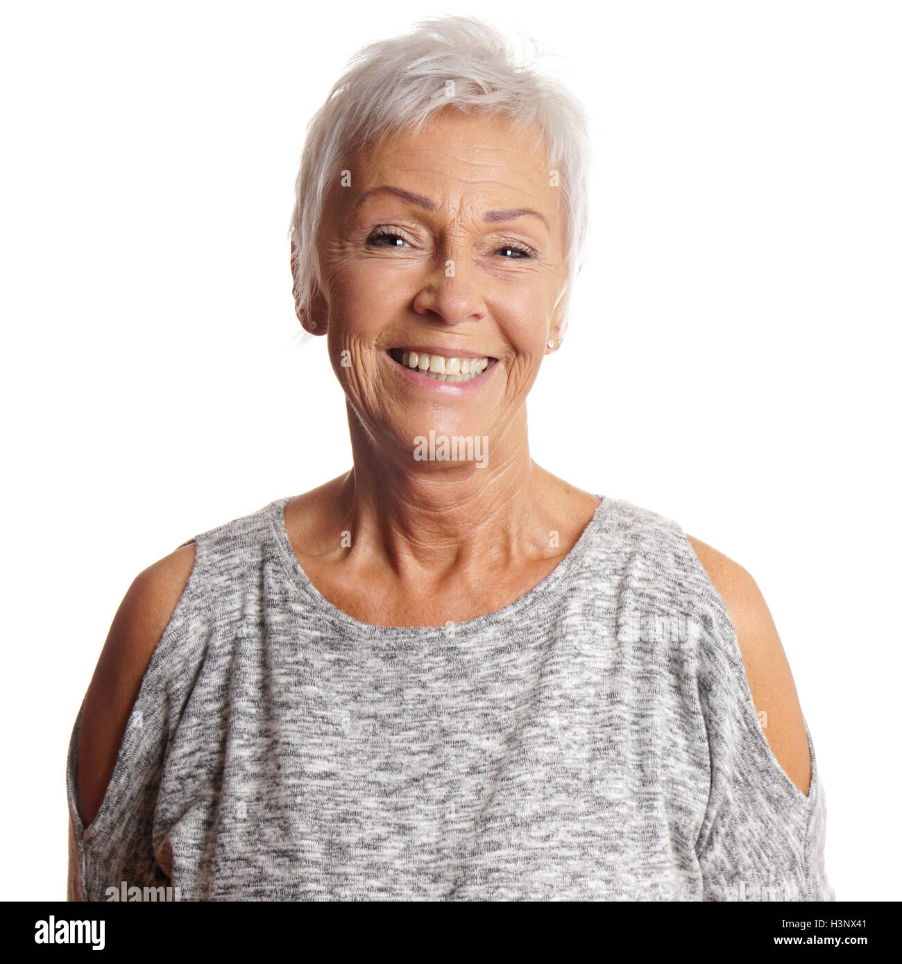 Happy senior femme avec sourire à pleines dents Banque D'Images