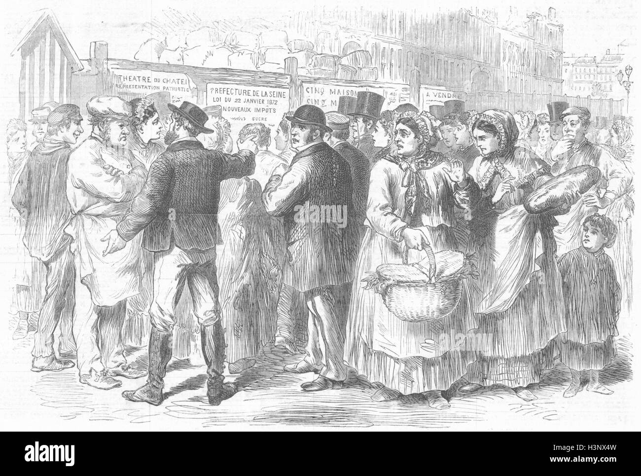 Avis de lecture de la société parisiens de nouvelles taxes 1872. Illustrated London News Banque D'Images
