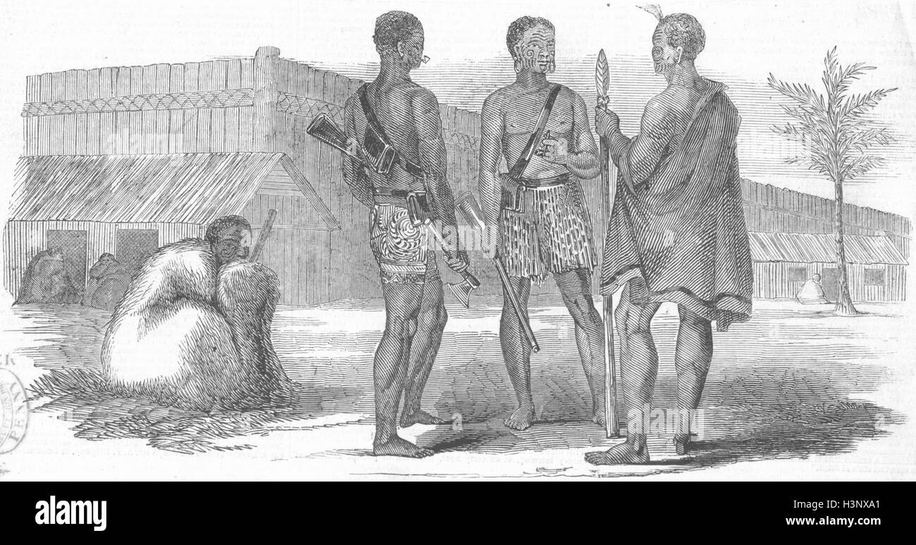 Groupe de Maoris de Nouvelle-Zélande 1847. Illustrated London News Banque D'Images