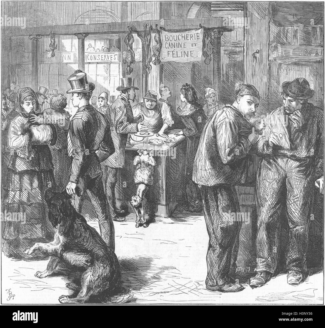 Marché de France pour chiens et chats chair, Paris 1871. Illustrated London News Banque D'Images