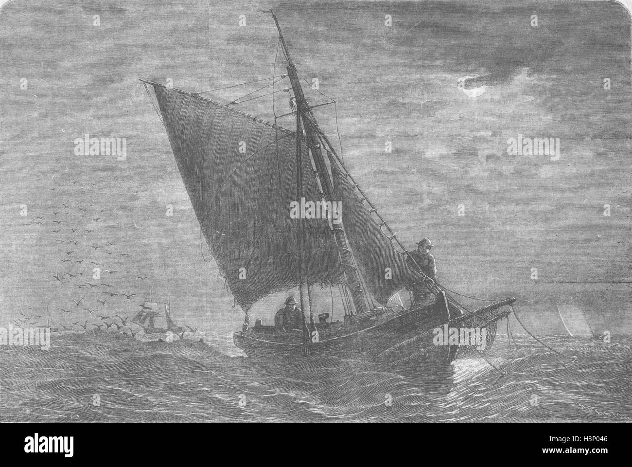 La pêche La pêche bateaux à Stow sprats 1858. Illustrated Times Banque D'Images