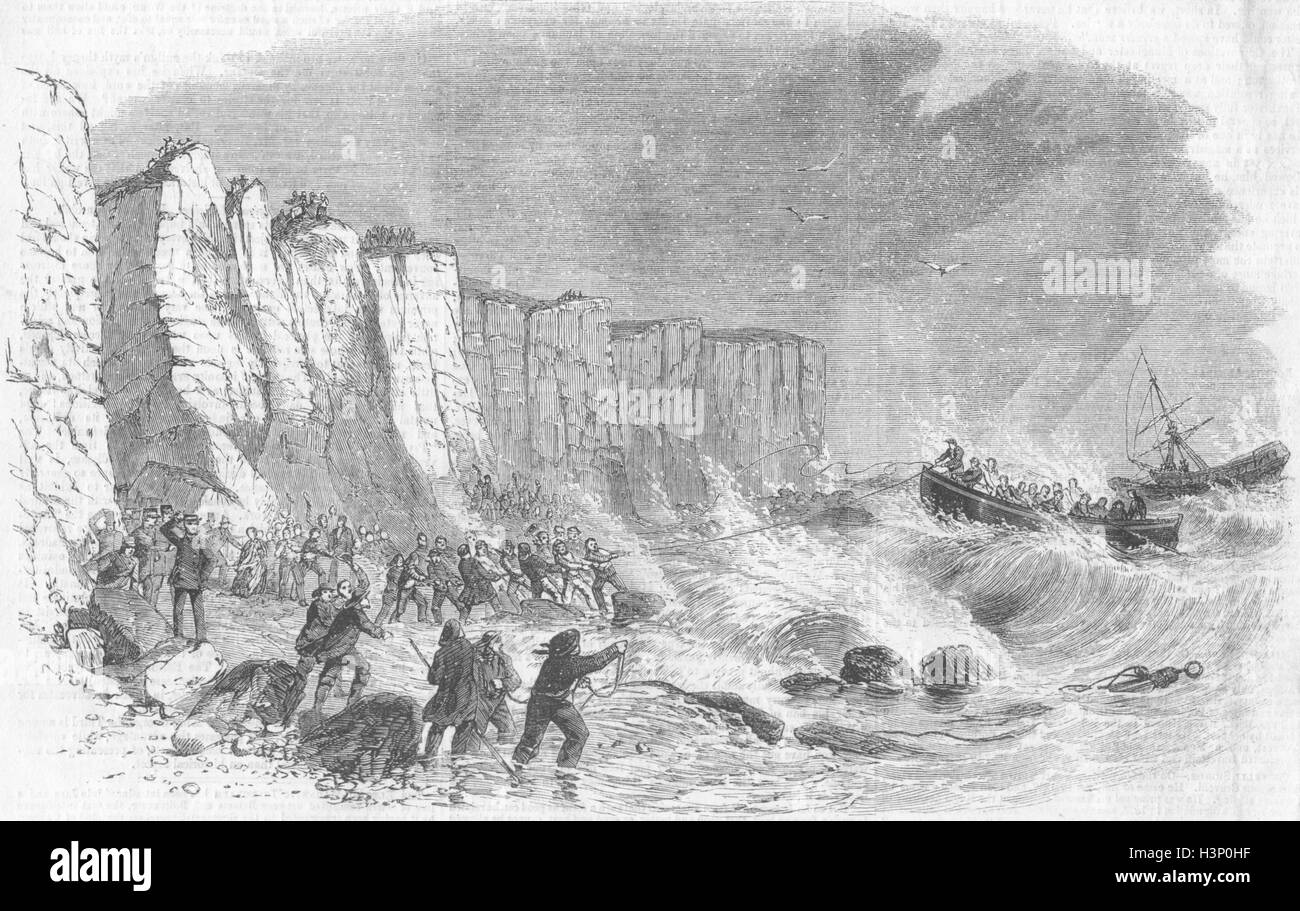 Bateaux de sauvetage Mary White, belle épave au nord de l'équipage 7 1857. Illustrated Times Banque D'Images